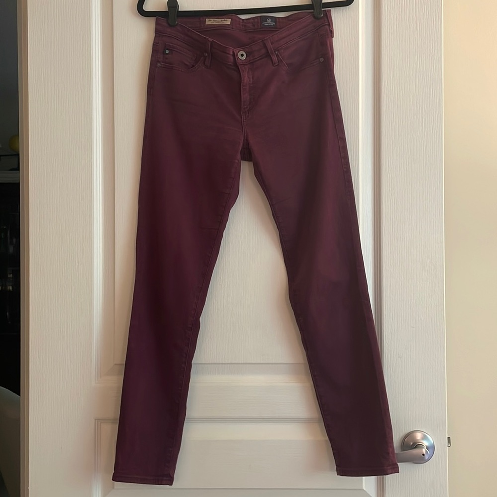 Anthropologie AG Stevie Ankle Slim Straight Maroon Jeans